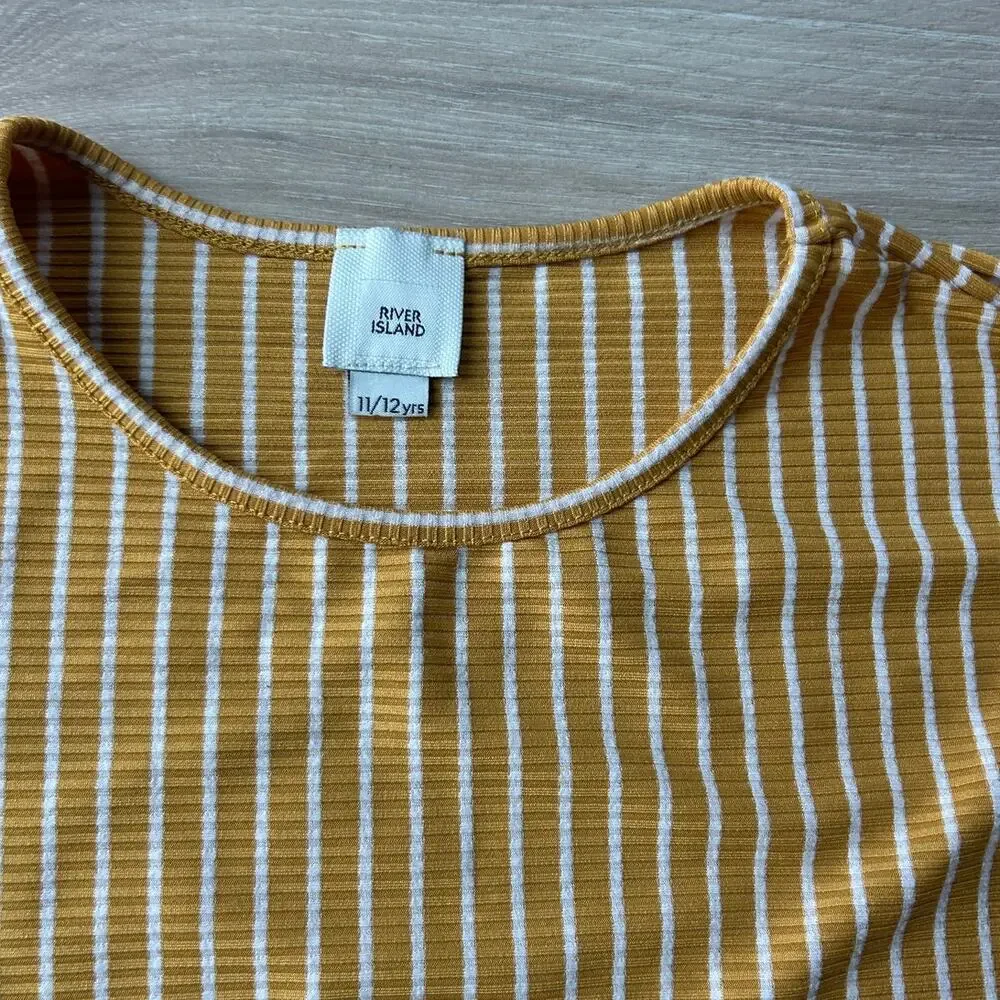 River Island Girl's Yellow Striped Outfit Short Sleeve Top & Pants Set 11/12 yr
